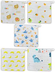 MARGOUN Baby Muslin Washcloths Soft Face Cloths for Newborn 30 * 30 cm, Absorbent Bath Face Towels, Baby Wipes, Burp Cloths or Face Towels (5 pack B)