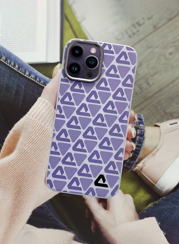 MARGOUN for iPhone 14 Pro Max 3 Pack Case and 2 Screen Protectors Leather Back Cover Triangle Pattern Shockproof Protective Phone Case Purple