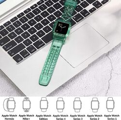MARGOUN Clear Sports Band for Watch Band 45mm 44mm 42mm TPU Strap Case for iWatch Series 7/SE/6/5/4/3/2/1 Soft Thin Silicone Replacement Strap Cover Protector - Green