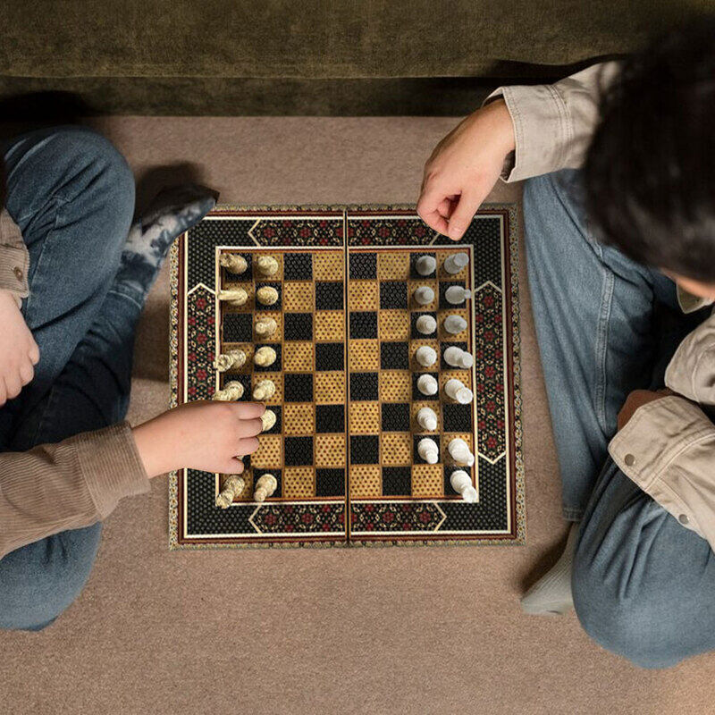 MARGOUN Handmade Chess Board and Backgammon Set Decorative Chess Gift Wooden Backgammon Set Khatam Chess /Brown