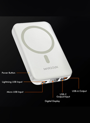 MARGOUN Magnetic Battery Pack 10000mAh Wireless Charging Power Bank with Cable Slim Light-Weight Wireless Charger with LED Indicator White