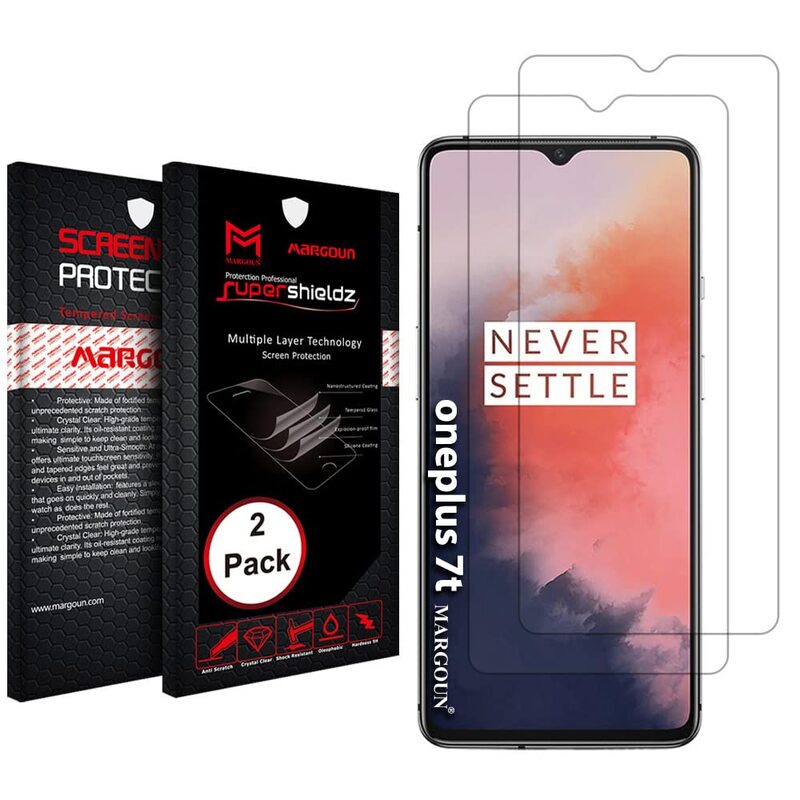 Margoun OnePlus 7t Tempered Glass 9H Hardness HD Bubble Free 3D Touch Screen Protector, 2 Pieces, Clear