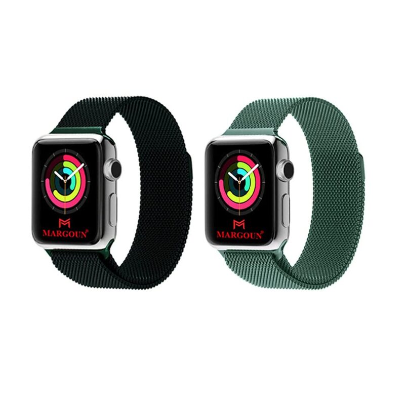 Margoun Stainless Steel Magnetic Band for Apple Watch 49mm/45mm/44mm/42mm, 2 Piece, Dark Green/Green