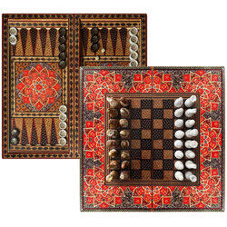 MARGOUN Handmade Chess Board and Backgammon Set Decorative Chess Gift Wooden Backgammon Set Khatam Chess /Red