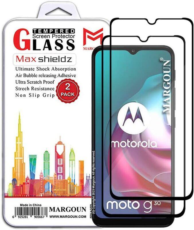 

MARGOUN 2 Pack for Moto G30 Screen Protector Side Black Tempered Glass 9H Hardness Anti Finger-Print