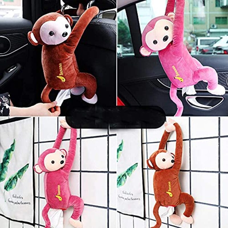 Margoun Monkey Tissue Cover Paper Holder Napkin Box for Car, Pink