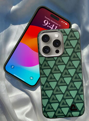 MARGOUN for iPhone 15 Pro Case Leather Back Cover Triangle Pattern Shockproof Protective Phone Case Green