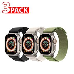 Margoun Nylon Alpine Sport Loop Watch Band for Apple iWatch Ultra Series 8/7/6/5/4/3/2/1/SE 49mm/45mm/44mm/42mm, 3 Pieces, Multicolour