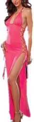 MARGOUN European Style Sleeveless and Backless Hot Sexy Dress Girls Adult Erotic Dress Plus Size T882 -Pink