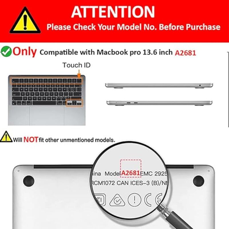 MARGOUN Compatible with MacBook Air 13.6 inch Case 2022 2023 Release A2681 M2 Chip with Touch ID (Black, 13.6" A2681)