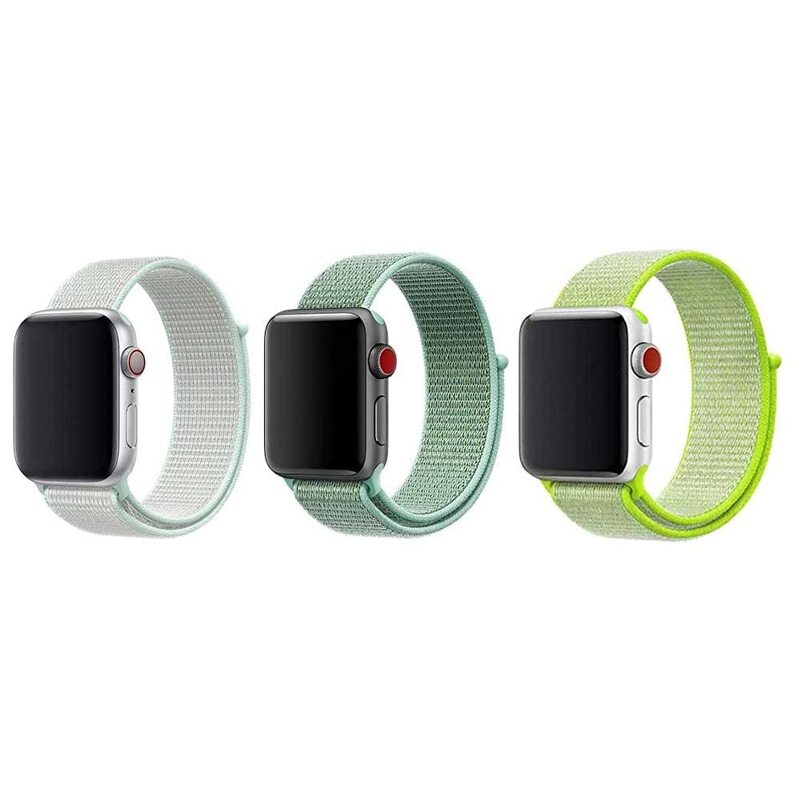Margoun Nylon Sport Band for Apple Watch 49mm/45mm/44mm/42mm, 3 Piece, White/Dark Green/Light Green