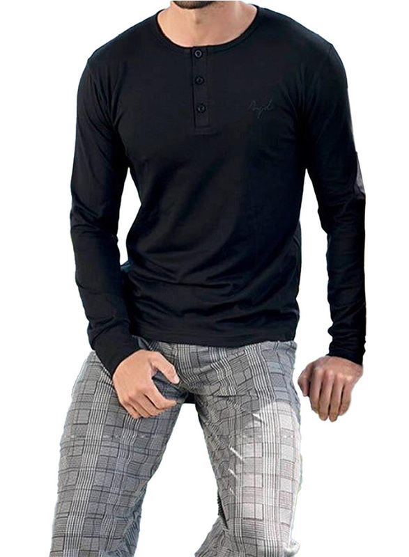 MARGOUN Men’s Large Pajama Set Pajamas For Men 2 Piece PJ Set with Cotton Knit Men Pajama Pants and Long Sleeve Shirts/L(size 181.5/chest 102/waist 98/hip 106)/M3441