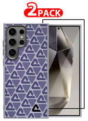 MARGOUN for Samsung Galaxy S24 Ultra 2 Pack Case and Screen Protector Leather Back Cover Triangle Pattern Shockproof Protective Phone Case Purple