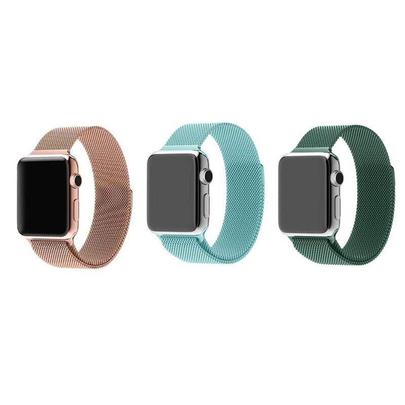 Margoun Stainless Steel Magnetic Band for Apple Watch 41mm/40mm/38mm, 3 Piece, Brown/Blue/Dark Green