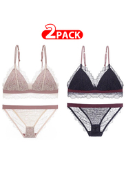 MARGOUN 2 Packs For Women's Large Size Bra and Panty Set Bra Lace Lash Floral Briefs Underwear Triangle Cup Young Girls Underwear Lingerie Bra and Panties Set Multicolour /MGB03