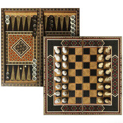 MARGOUN Handmade Chess Board and Backgammon Set Decorative Chess Gift Wooden Backgammon Set Khatam Chess /Brown