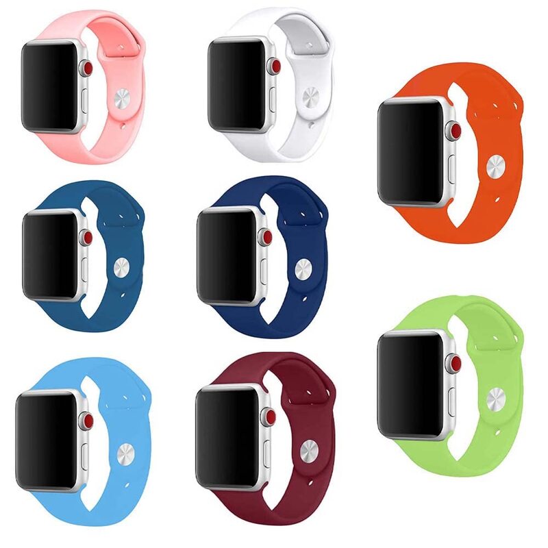 Margoun Soft Silicone Band for Apple Watch 49mm/45mm/44mm/42mm, 8 Piece, Multicolour