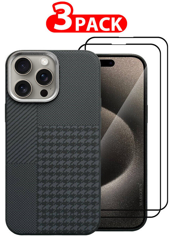 

MARGOUN for iPhone 15 Pro Max Case Cover and 2 Screen Protectors 2024 New Pattern Aramid Carbon Fiber Phone Case Slim & Light Design