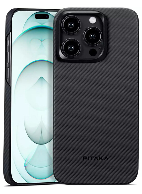 PITAKA iPhone 15 Pro Max MagEZ case Aramid Fiber MagSafe Slim Light Case Less Touch Feeling MagEZ Case Black/White