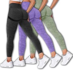 MARGOUN 3 Pack Workout Legging Tummy Control Women High Waisted Yoga Pants Size Large Height 96 Cm Butt Lifting Seamless Fitness Legging - 06