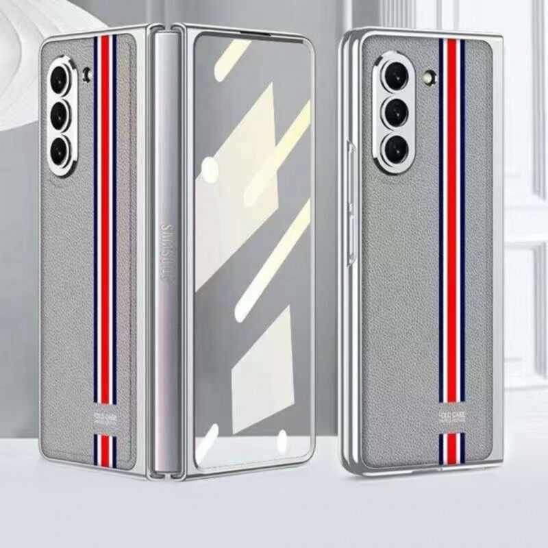 

Not Applicable MARGOUN For Samsung Galaxy Z Fold5 Case Leather Case with Screen Protector Blue Red Line Design/Grey