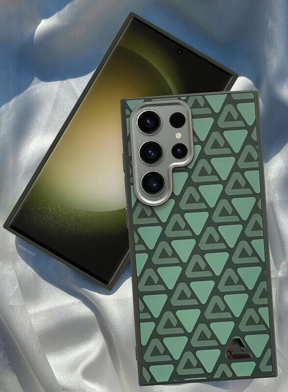 

MARGOUN for Samsung Galaxy S23 Ultra Case Leather Back Cover Triangle Pattern Shockproof Protective Phone Case Green