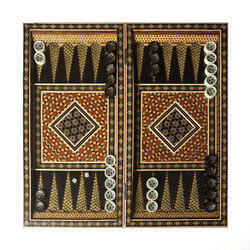 MARGOUN Handmade Chess Board and Backgammon Set Decorative Chess Gift Wooden Backgammon Set Khatam Chess /Brown