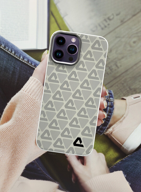 MARGOUN for iPhone 14 Pro Max Case Leather Back Cover Triangle Pattern Shockproof Protective Phone Case Light Beige