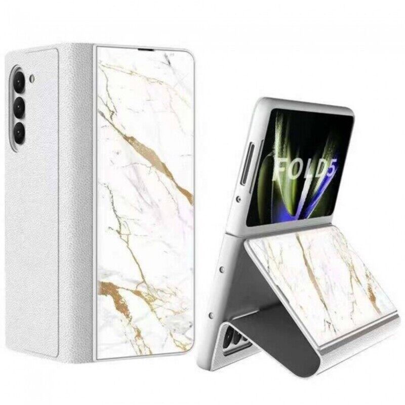 

Not Applicable MARGOUN For Samsung Galaxy Z Fold5 Case Leather Cover with Marble Design and Kickstand Function/White