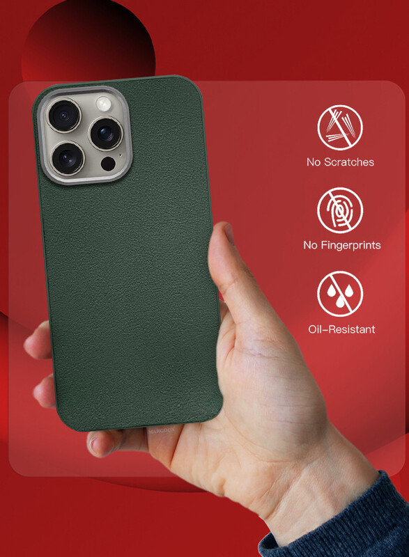 MARGOUN for iPhone 15 Pro Case Cover Leather Case with Lens Frame Shockproof Full Body Protective Cover Green