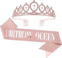 MARGOUN Birthday Headbands Birthday Satin Sash and Tiara Birthday Crown for Girls Women Birthday Party Supplies - A05