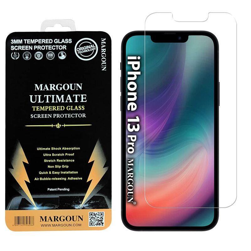 

Margoun Apple iPhone 13 Pro 9H Hardness Bubble Free Anti-Scratch Tempered Glass Screen Protector, Clear