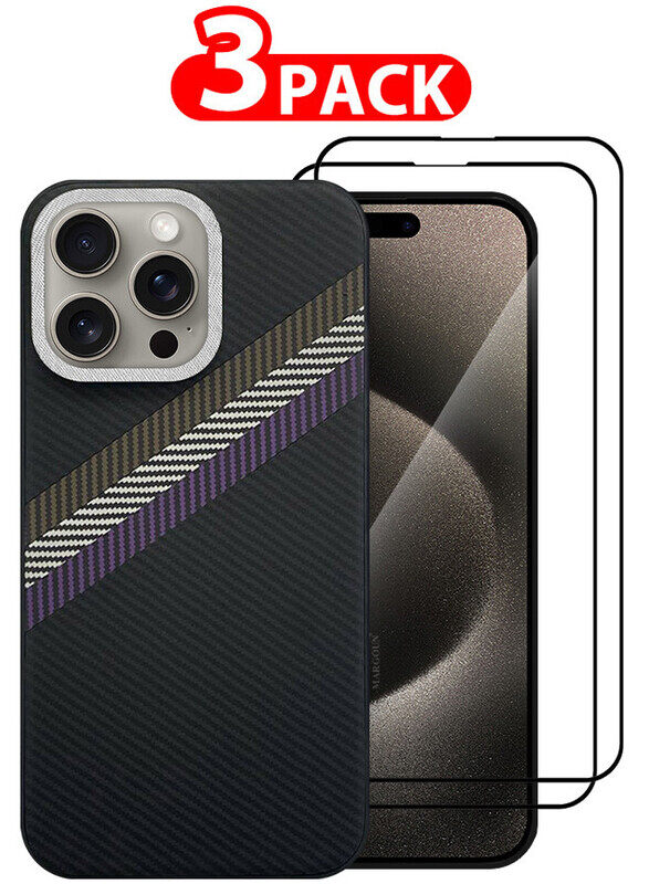 

MARGOUN for iPhone 15 Pro 3 Pack Case Cover and 2 Screen Protectors Carbon Fiber Pattern Phone Case Slim Shockproof Back Cover