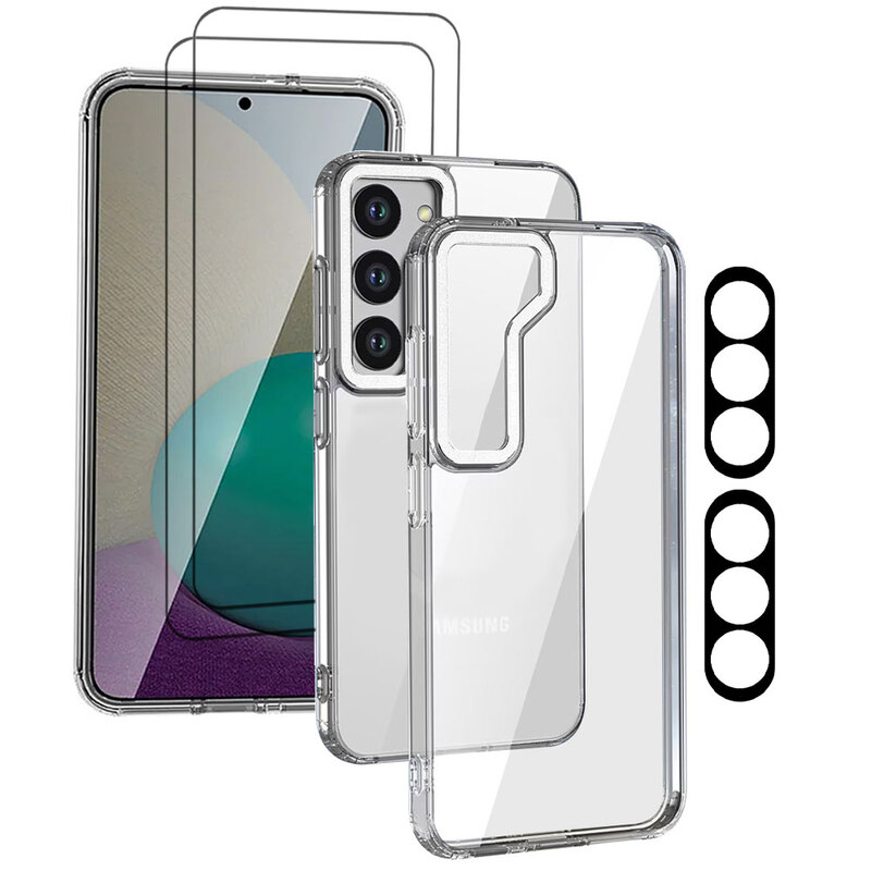 MARGOUN 5 Packs For Samsung Galaxy S23 Clear Case With 2 Screen Protectors and 2 Camera Lens Protectors/White