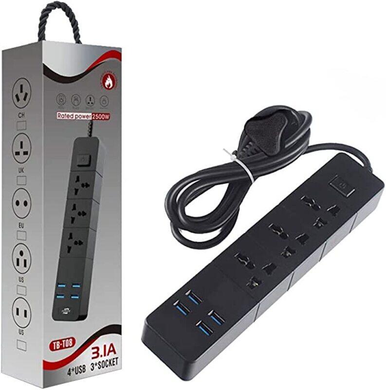 

MARGOUN 3 Socket Universal Power Socket 2500w UK Plug 4 USB - TB T08