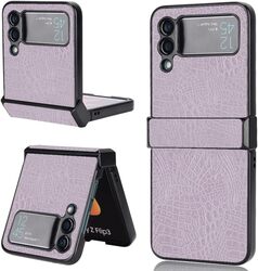 MARGOUN For Samsung Galaxy Z Flip 3 Luxury Leather Case Crocodile Skin Pattern Anti-Scratch Foldable Cover (Purple)