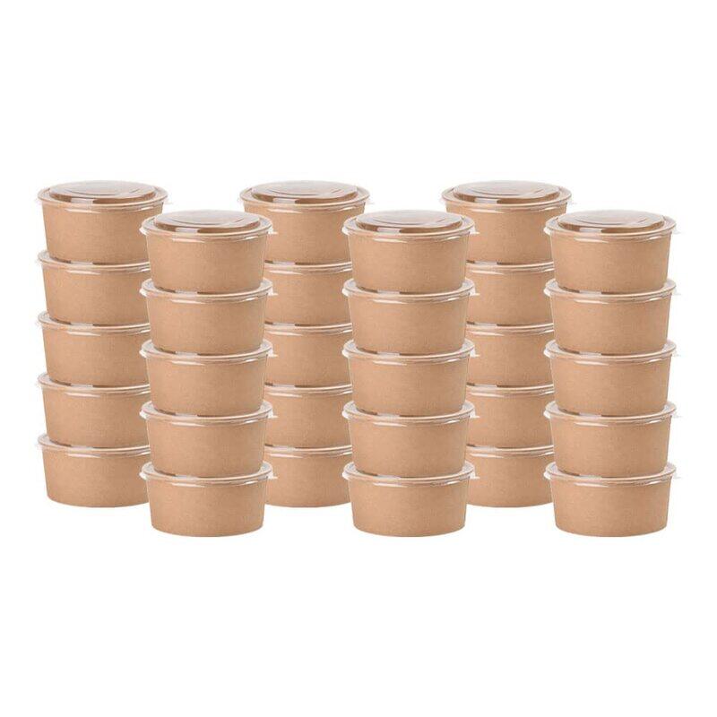 

Margoun 750ml 30-Piece Paper Bowl Round Disposable with Lid, Brown