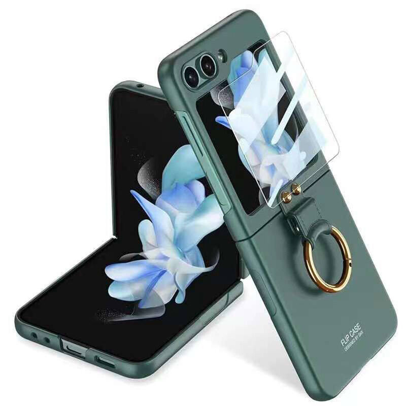 

Not Applicable MARGOUN For Samsung Galaxy Z Flip 5, Ultra-thin Hard PC+ Tempered glass film Combination, Anti-Scratch, With Ring Sleeve, Shockproof Cover/Green