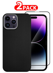 MARGOUN for iPhone 14 Pro Max 2 Pack Case Cover and Screen Protector Leather Case with Lens Frame Shockproof Full Body Protective Cover Black