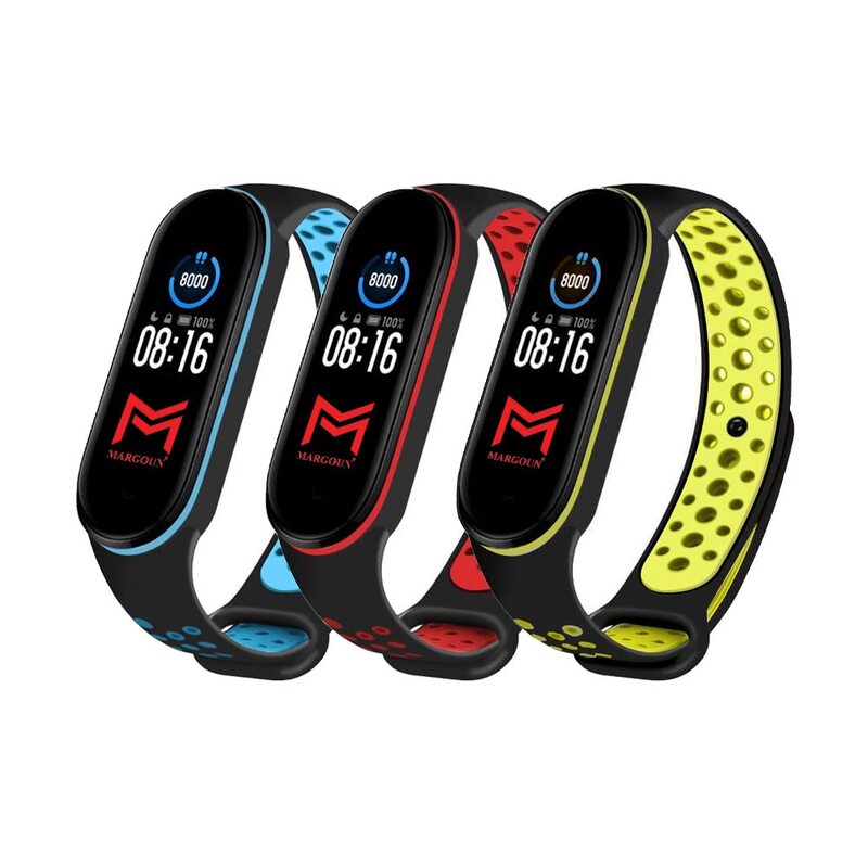 Margoun Silicone Replacement Watch Band for Xiaomi Mi Band 6/Mi Band 5, 3 Pieces, Multicolour