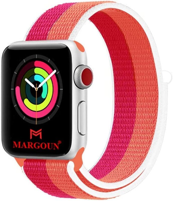 Margoun Nylon Replacement Sport Watch Band for Apple iWatch Series 8/7/6/ SE/ 5/4/3/2/1 41mm/40mm/38mm, Pink/Orange