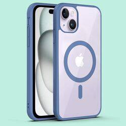 MARGOUN For iPhone 15 Plus Case With MagSafe Compatible Transparent Clear Acrylic with Color Frame Thick Hybrid TPU Hard Cover (Light Blue)