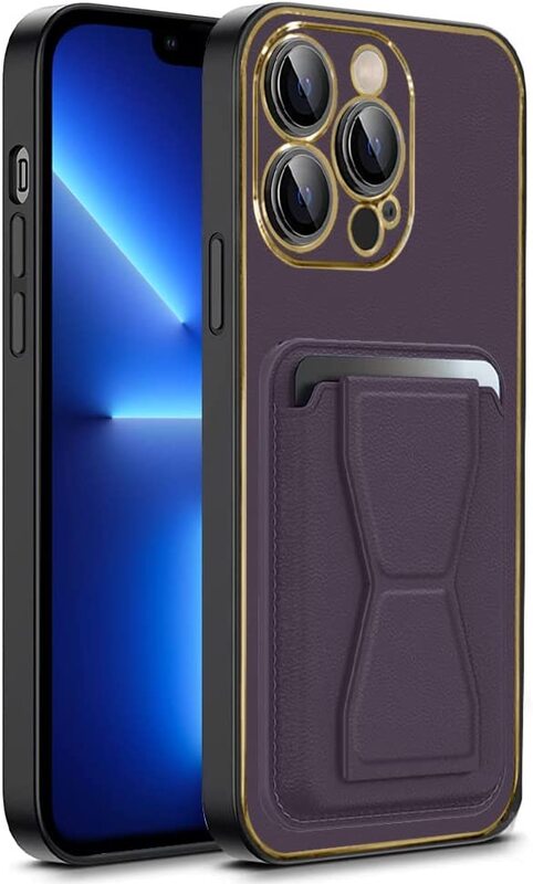 MARGOUN For iPhone 13 Pro Case Cover Leather with Kickstand and Visa Card Holder (iPhone 13 Pro, Purple)