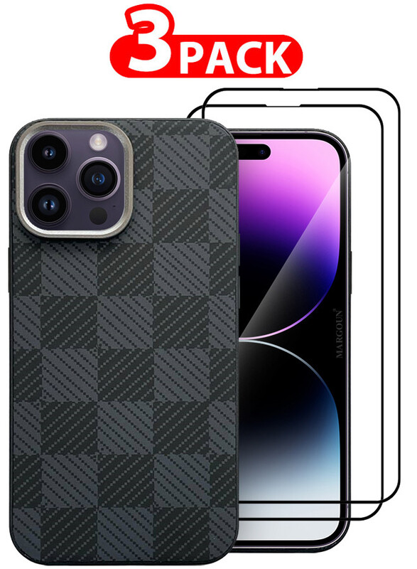 

MARGOUN for iPhone 14 Pro Max Case Cover and 2 Screen Protectors 2024 New Pattern Aramid Carbon Fiber Phone Case Slim & Light Design