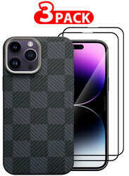 MARGOUN for iPhone 14 Pro Max Case Cover and 2 Screen Protectors 2024 New Pattern Aramid Carbon Fiber Phone Case Slim & Light Design