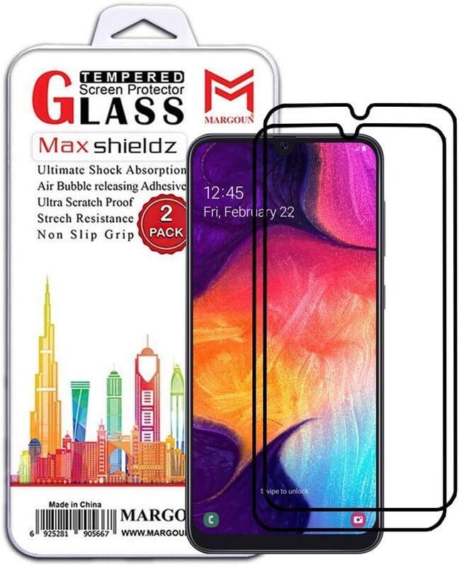 

MARGOUN 2 Pack for SAMSUNG A50 Screen Protector Side Black Tempered Glass 9H Hardness Anti Finger-Print