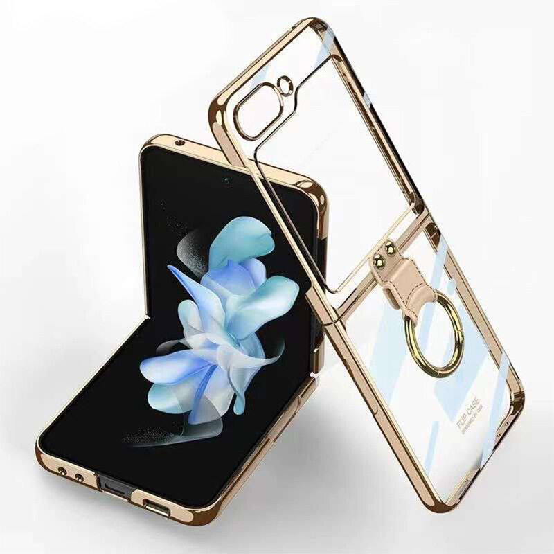 

Not Applicable MARGOUN For Samsung Galaxy Z Flip 5 Case with Ring, Ultra Thin Transparent Plated PC Crystal Cover Anti-Scratch Shockproof Phone Case/Gold