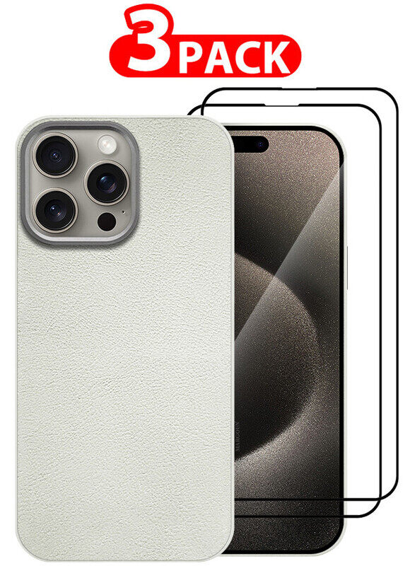 

MARGOUN for iPhone 15 Pro 3 Pack Case Cover and 2 Screen Protectors Leather Case with Lens Frame Shockproof Full Body Protective Cover White