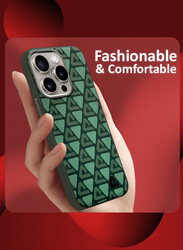 MARGOUN for iPhone 15 Pro Case Leather Back Cover Triangle Pattern Shockproof Protective Phone Case Green