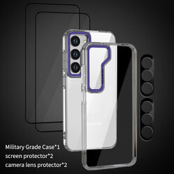 MARGOUN 5 Packs For Samsung Galaxy S23 Clear Case With 2 Screen Protectors and 2 Camera Lens Protectors/Purple